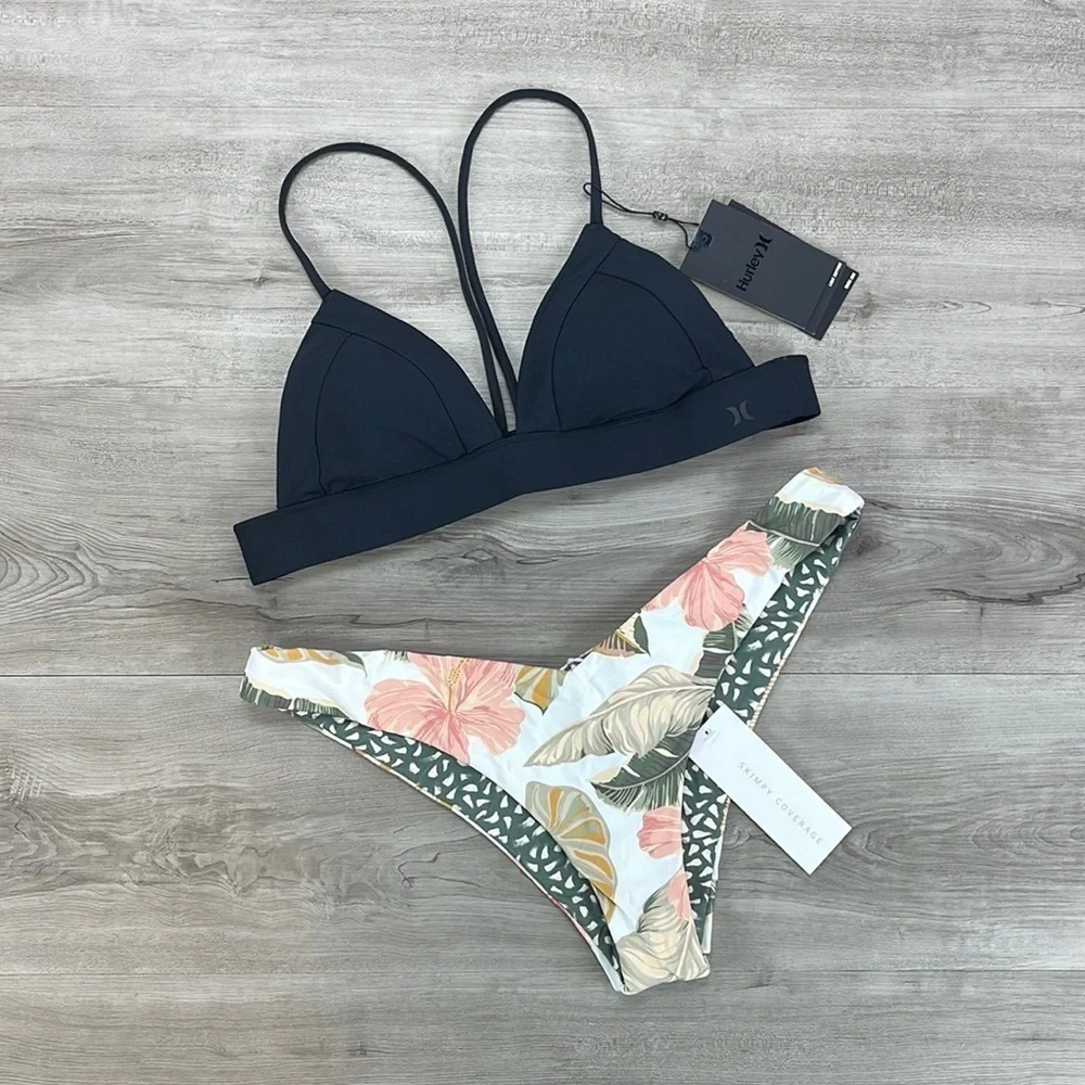 ☀️HURLEY☀️ QUICK DRY BRALETTE SURF TOP TROPIC COAST SKIMPY Reversible bikini